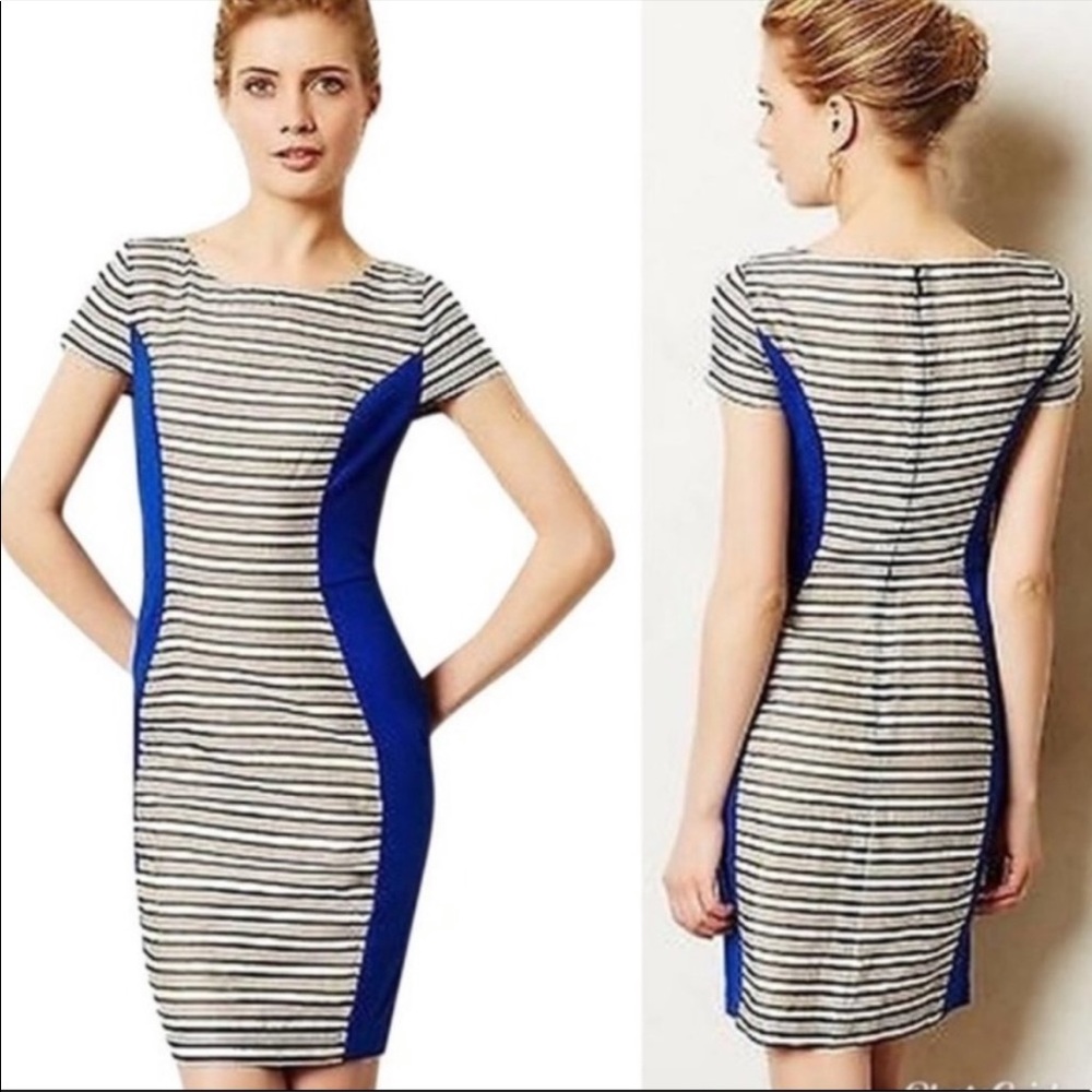 EUC Sachin & Babi x Anthropologie Nola Pointe Blue and Grey Sheath Dres 4